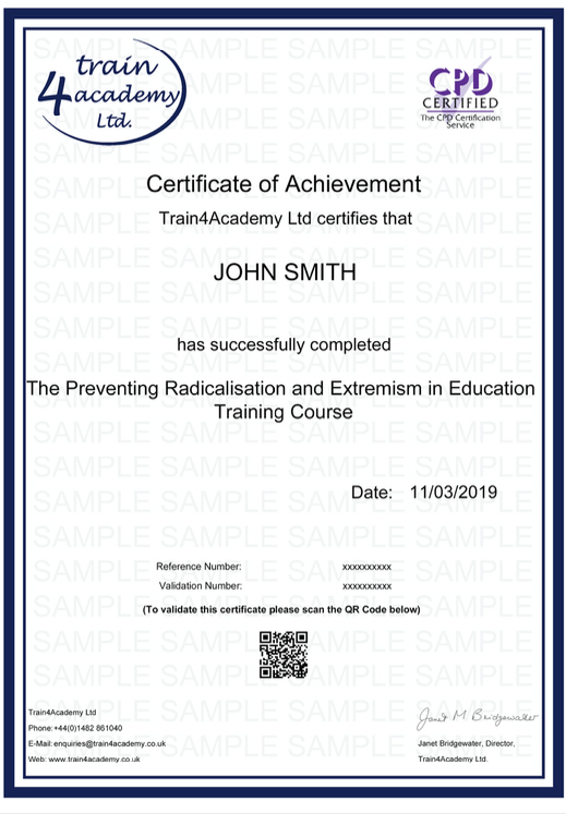 Prevent Radicalisation and Extremism Training in Education - Certificate Example